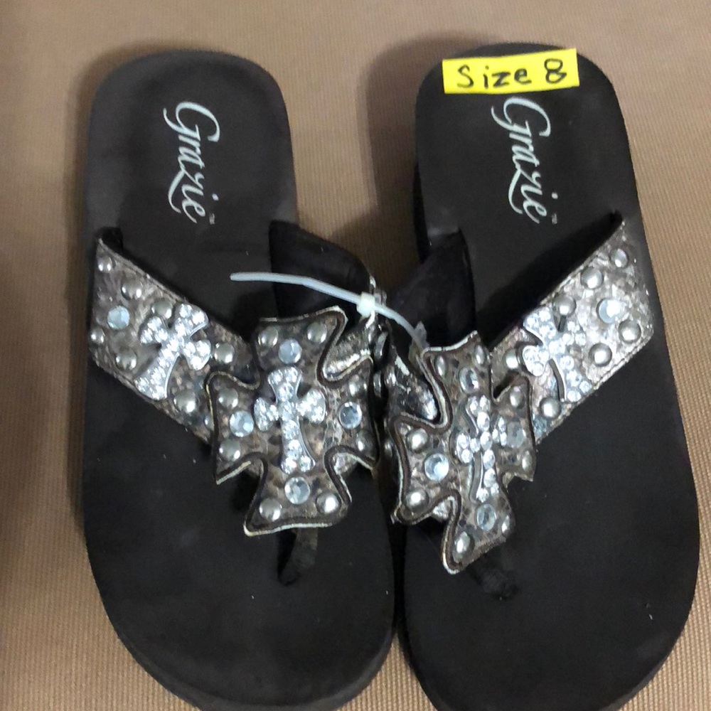 Grazie flip flops with Bangled crosses. Good condition.